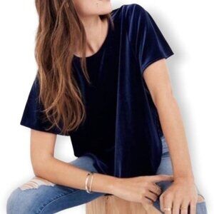 MADEWELL Velvet Butterfly flutter sleeve Blouse in Blue XXS